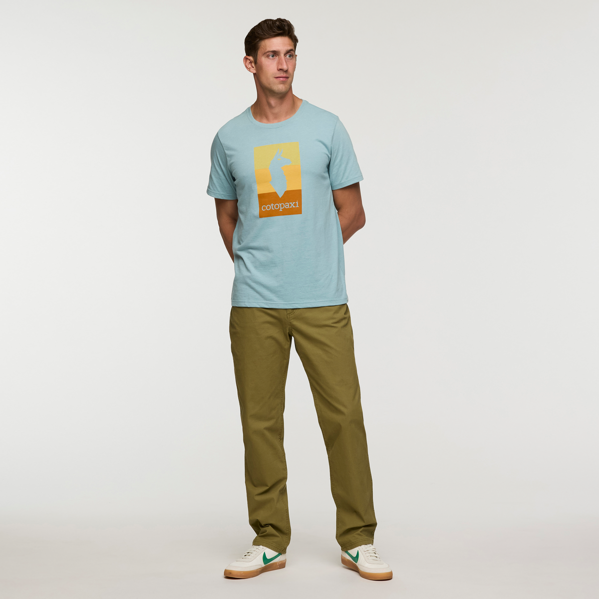 Llama Block T-Shirt - Men's, Sea Spray, Model Jackson
