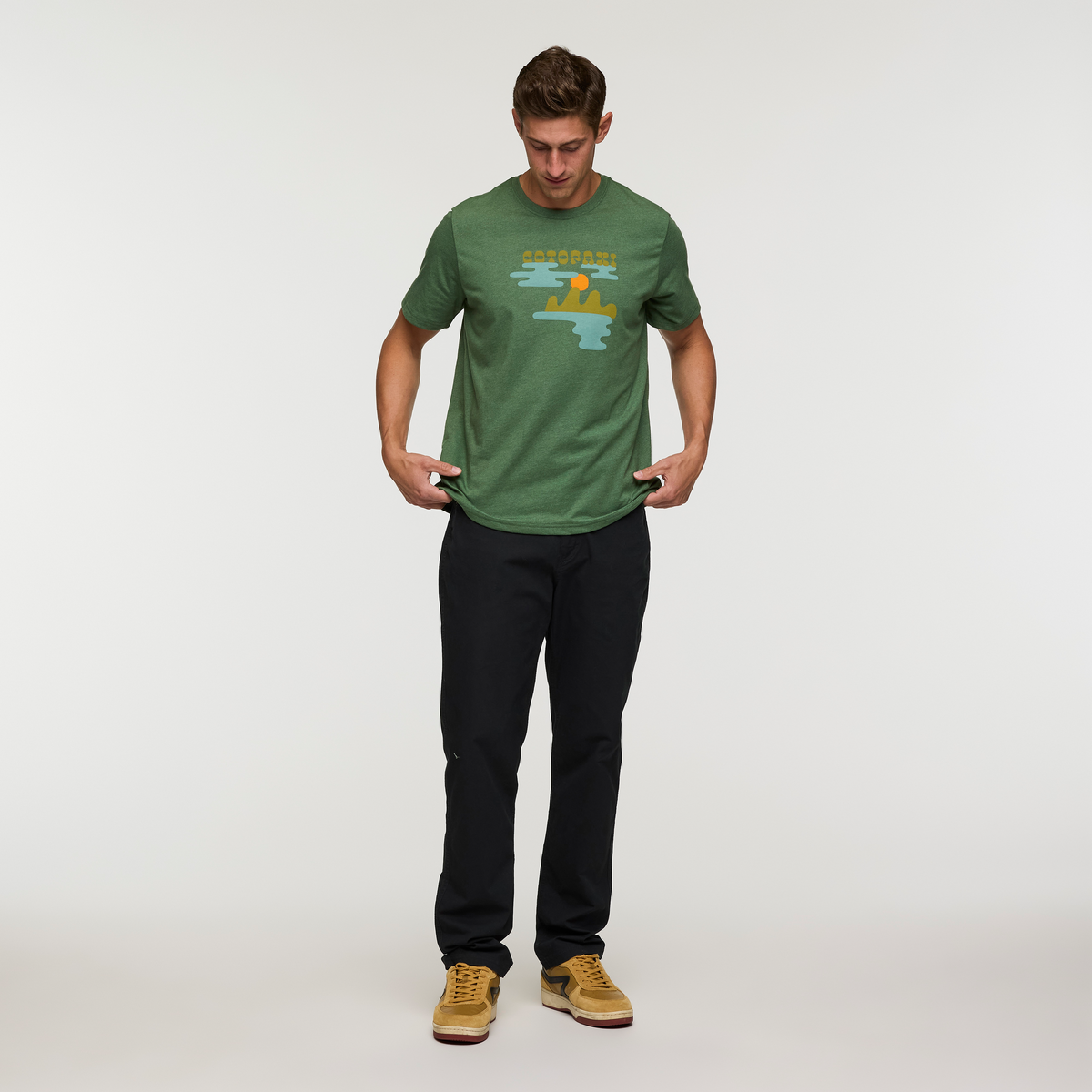 Sunrise Lake T-Shirt - Men's, Vine, Model Jackson