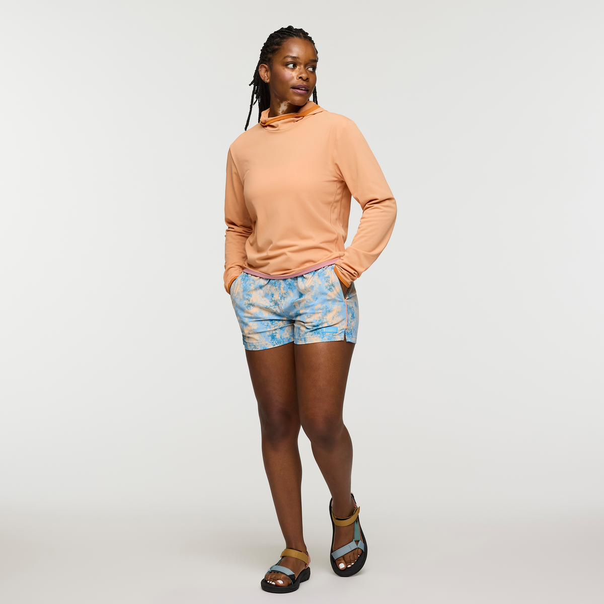 Brinco 3 Inch Short - Print - Women's, Galactic Drizzle, Model Nadine, shoppable