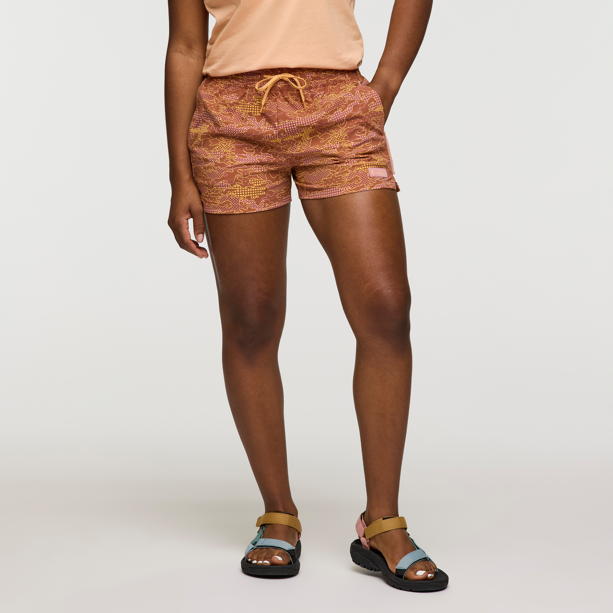 Brinco 3 Inch Short - Print - Women's, Scenic Route Faded Brick, Model Nadine
