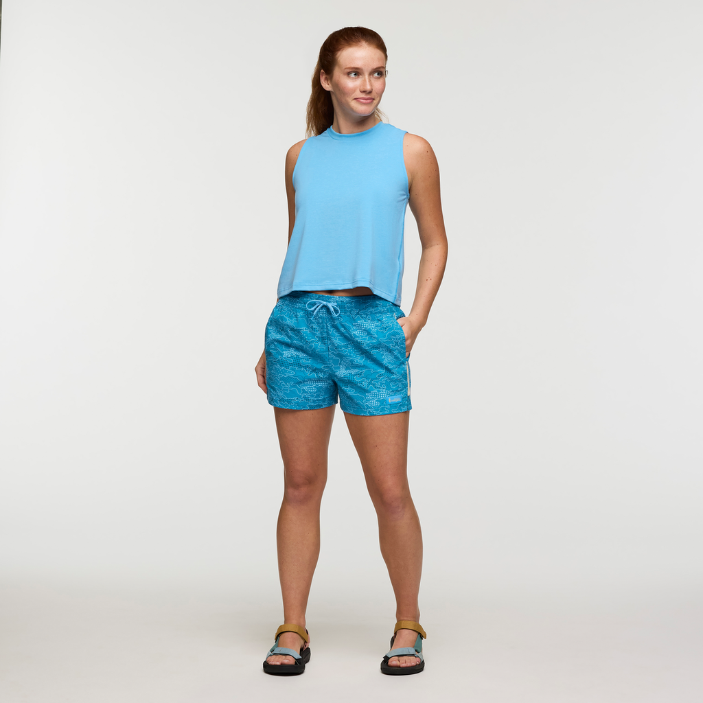 Brinco 3 Inch Short - Print - Women's, Scenic Route Lake, Model Caitlyn, shoppable