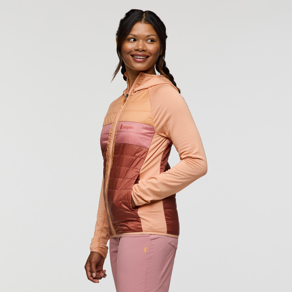 Capa Hybrid Insulated Hooded Jacket - Women's, Apricot/Faded Brick, Model Jade