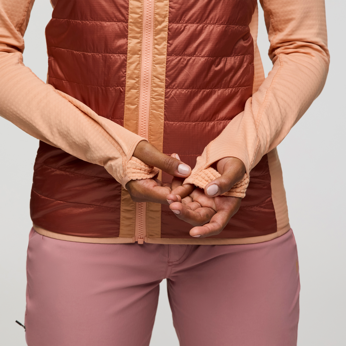 Capa Hybrid Insulated Hooded Jacket - Women's, Apricot/Faded Brick, Model Jade