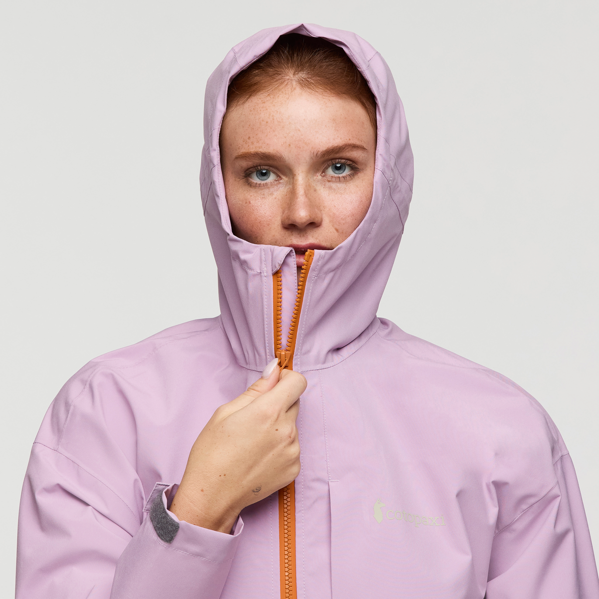 Cielo Rain Jacket - Women's, Antique/Apricot, Model Caitlyn
