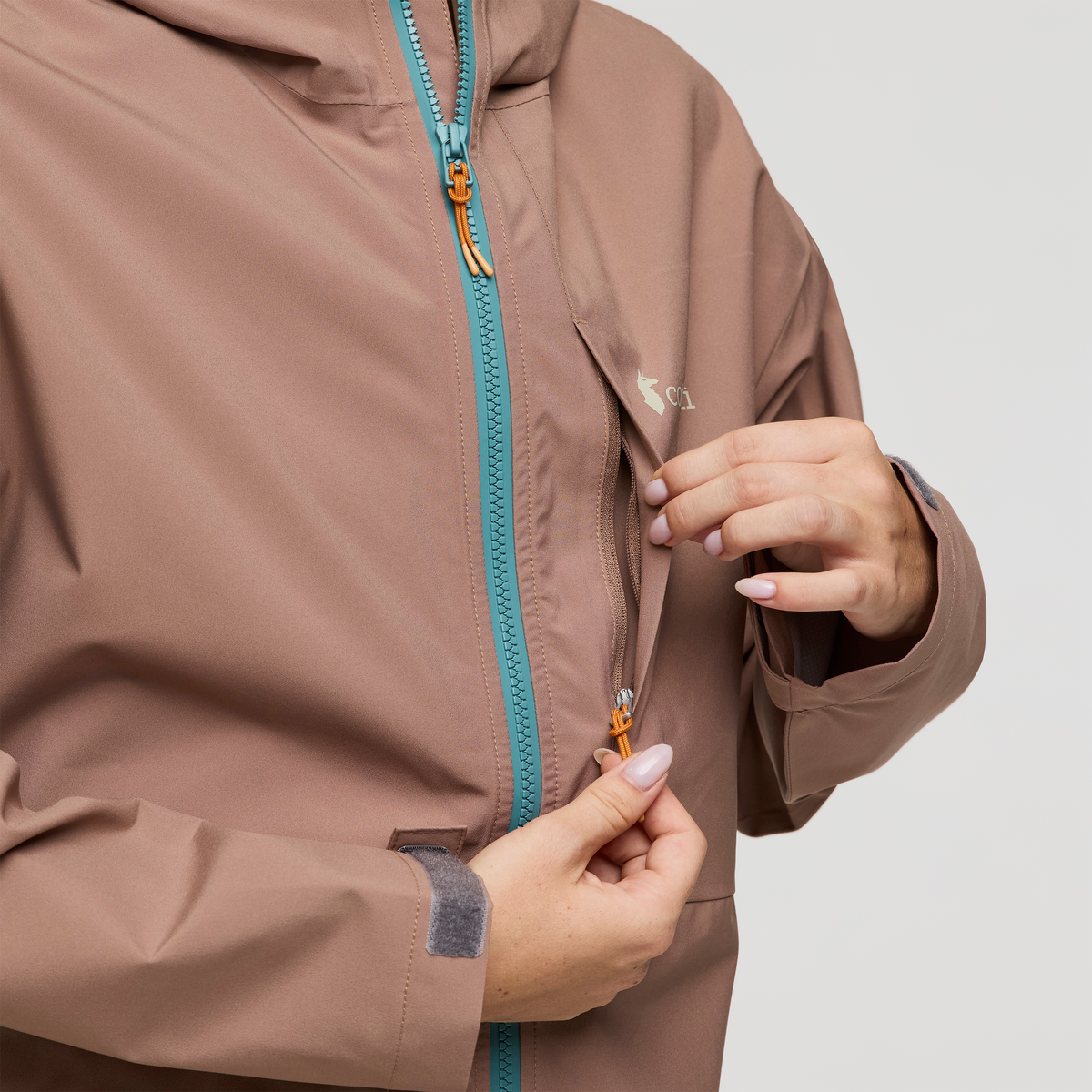 Cielo Rain Jacket - Women's, Reishi, Model Caitlyn