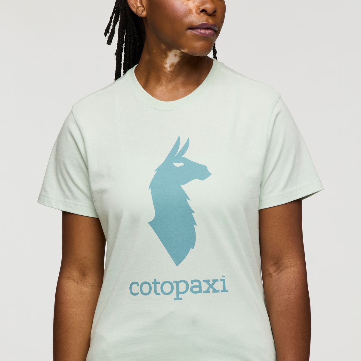 Cotopaxi Llama T-Shirt - Women's, Foam, Model Nadine