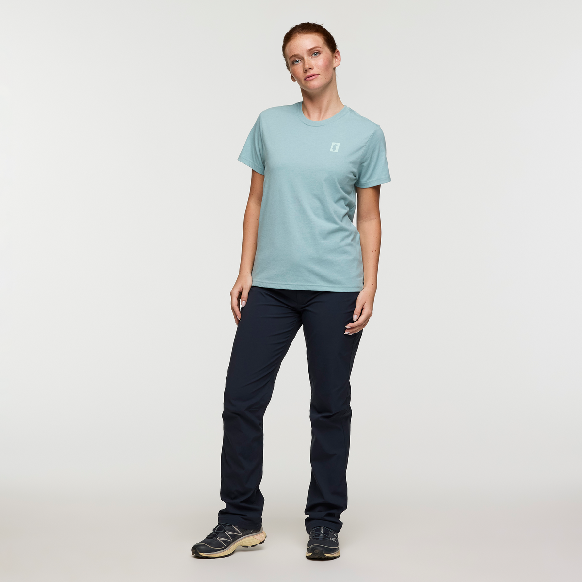 Gear For Good Stripes T-Shirt, Sea Spray, Model Caitlyn