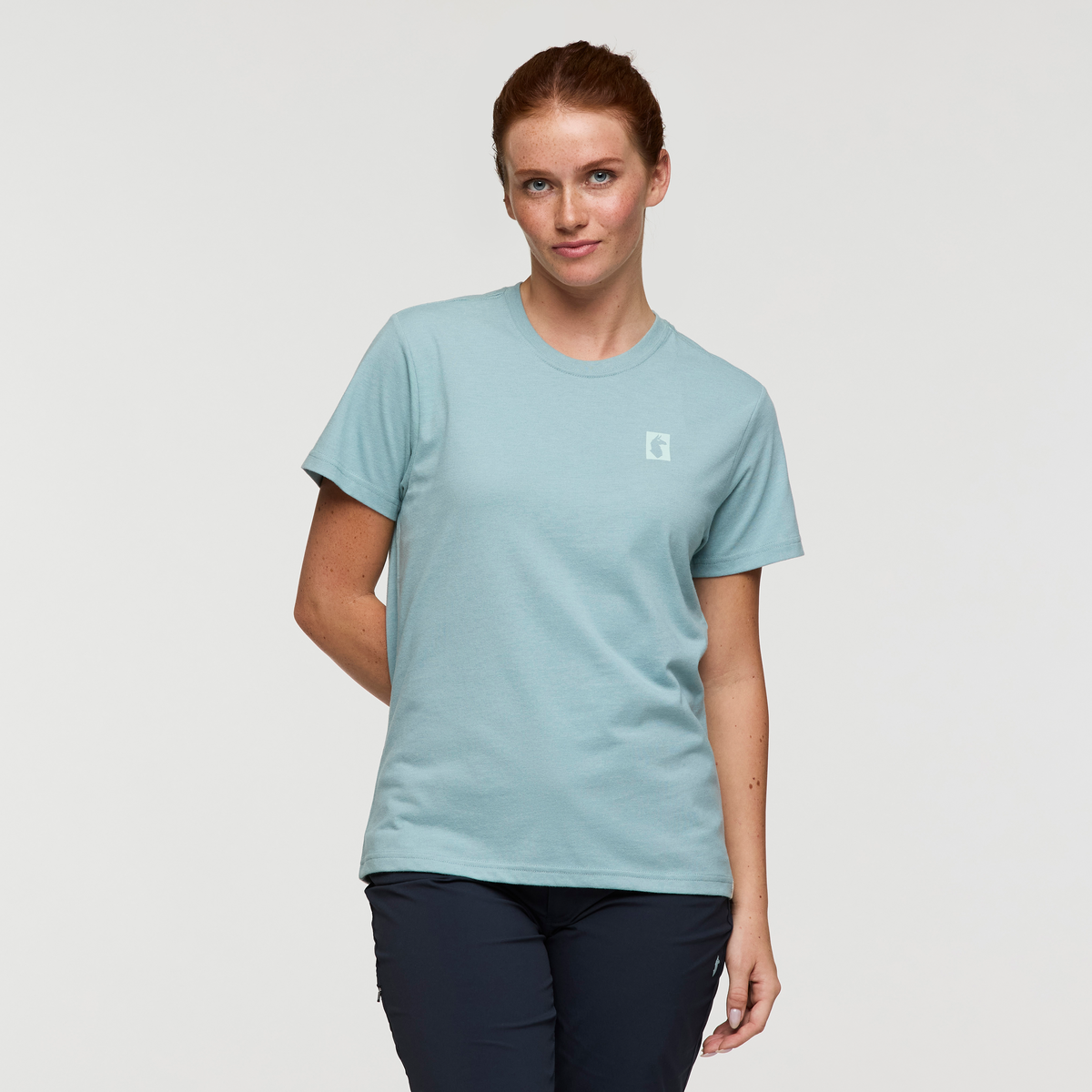 Gear For Good Stripes T-Shirt, Sea Spray, Model Caitlyn