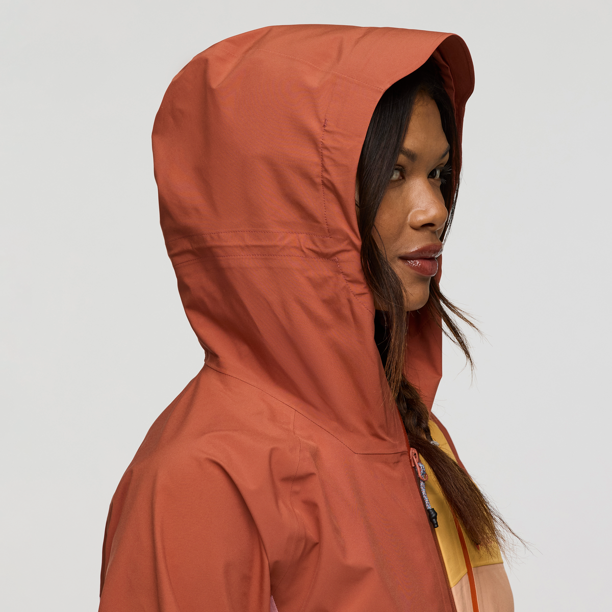 Impermeo 3L Hooded Shell Jacket - Women's, Faded Brick/Rose, Model Jade