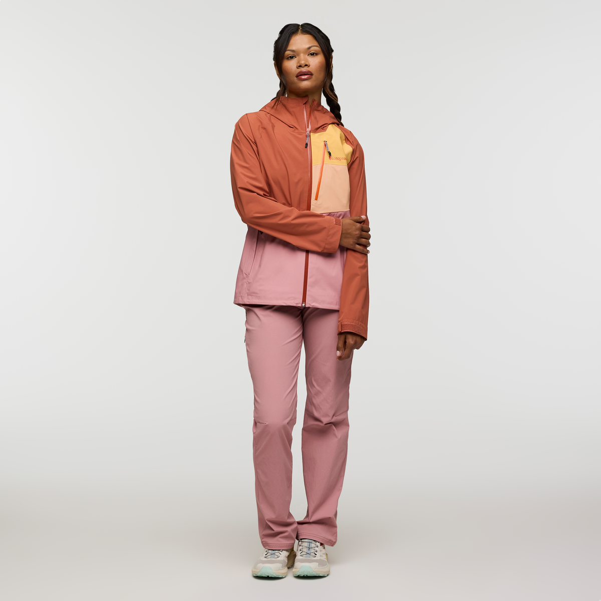 Impermeo 3L Hooded Shell Jacket - Women's, Faded Brick/Rose, Model Jade
