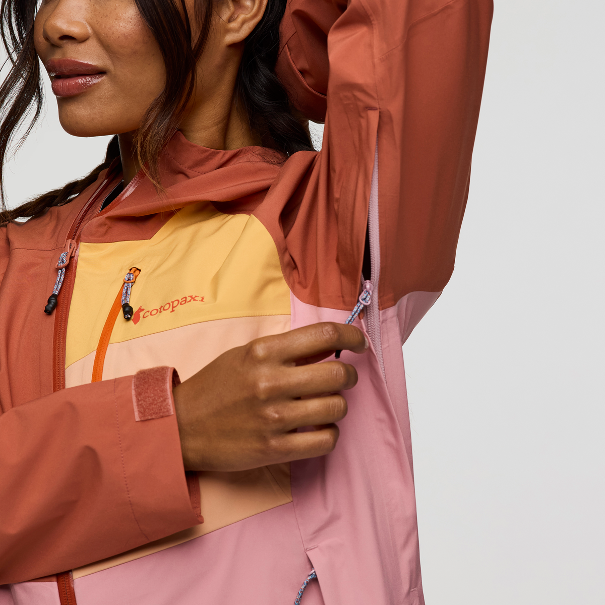 Impermeo 3L Hooded Shell Jacket - Women's, Faded Brick/Rose, Model Jade