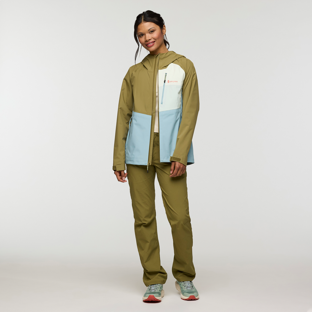 Impermeo 3L Hooded Shell Jacket - Women's, Moss/Sea Spray, Model Jade, shoppable