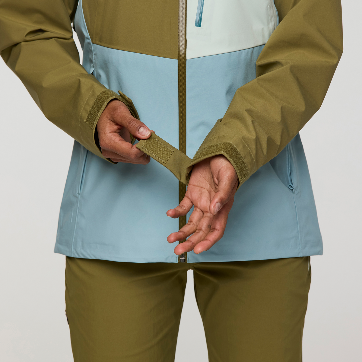 Impermeo 3L Hooded Shell Jacket - Women's, Moss/Sea Spray, Model Jade