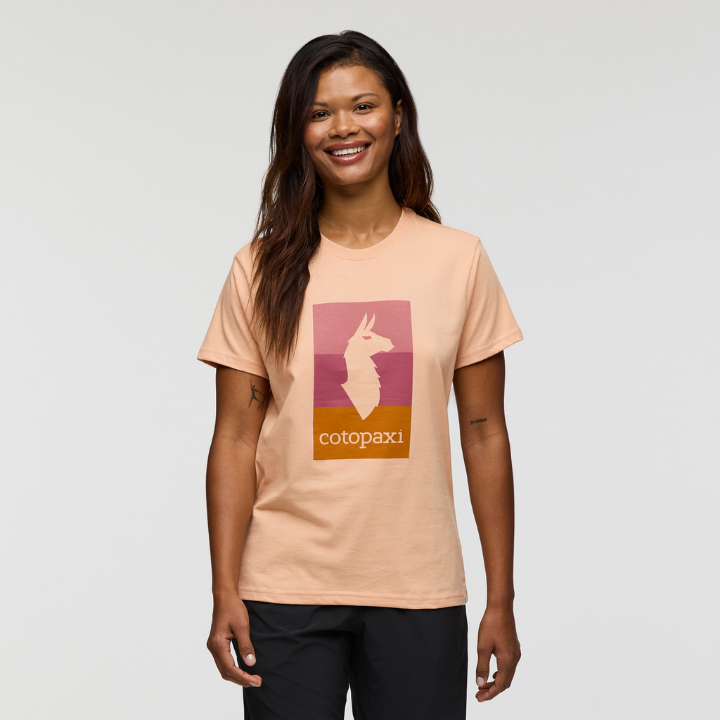 Llama Block T-Shirt - Women's, Apricot, Model Jade