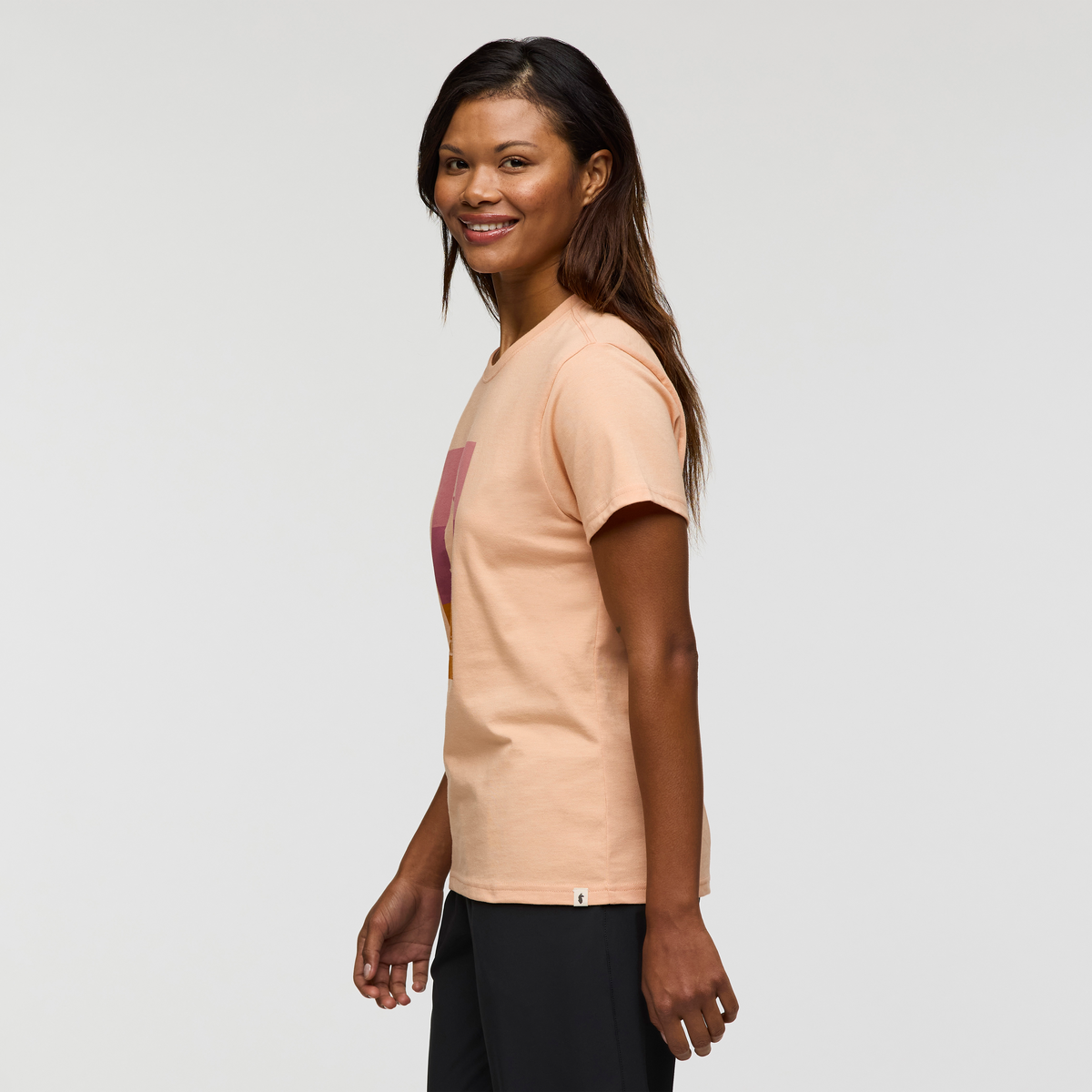 Llama Block T-Shirt - Women's, Apricot, Model Jade