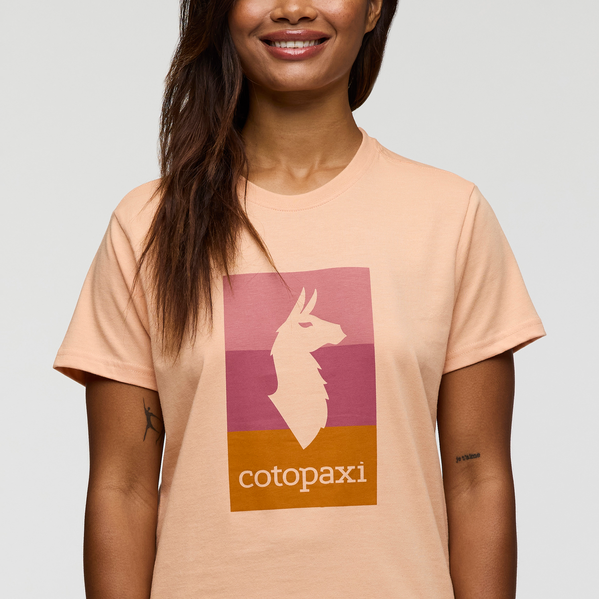 Llama Block T-Shirt - Women's, Apricot, Model Jade