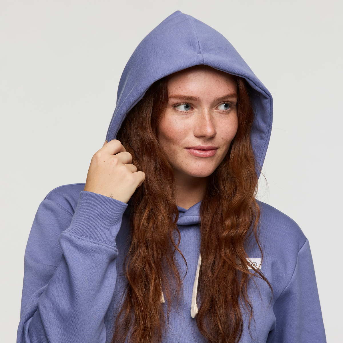 Llama Patch Pullover Hoodie - Women's, Blue Smoke, Model Caitlyn