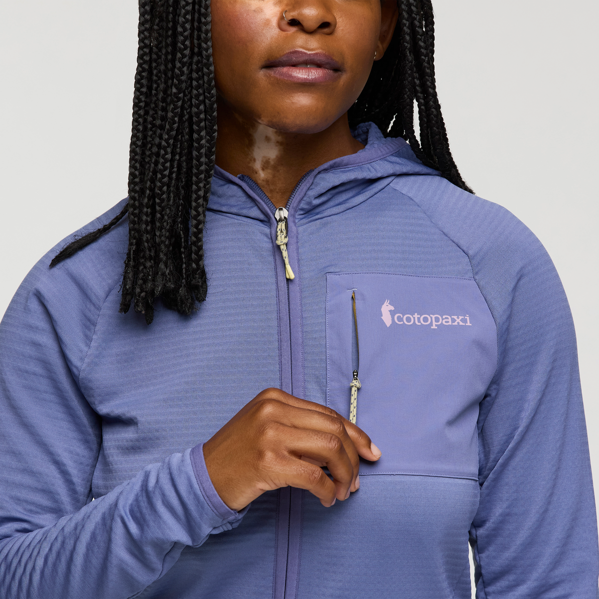 Otero Fleece Full-Zip Hooded Jacket - Women's, Blue Smoke, Model Nadine