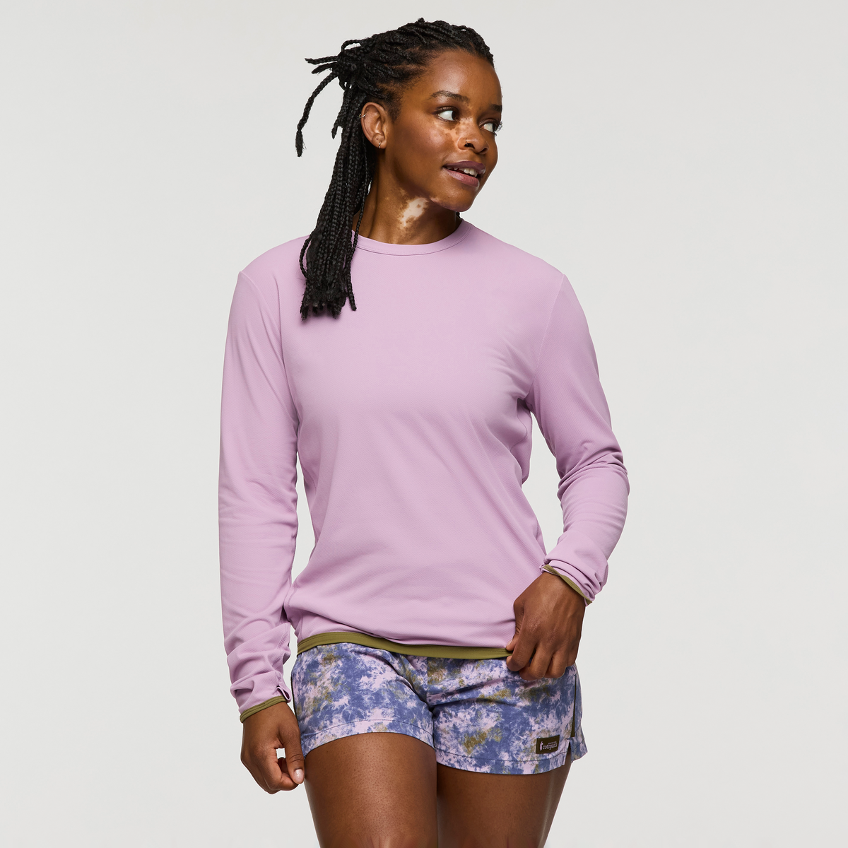 Sombra Long-Sleeve Sun Shirt, Antique, Model Nadine