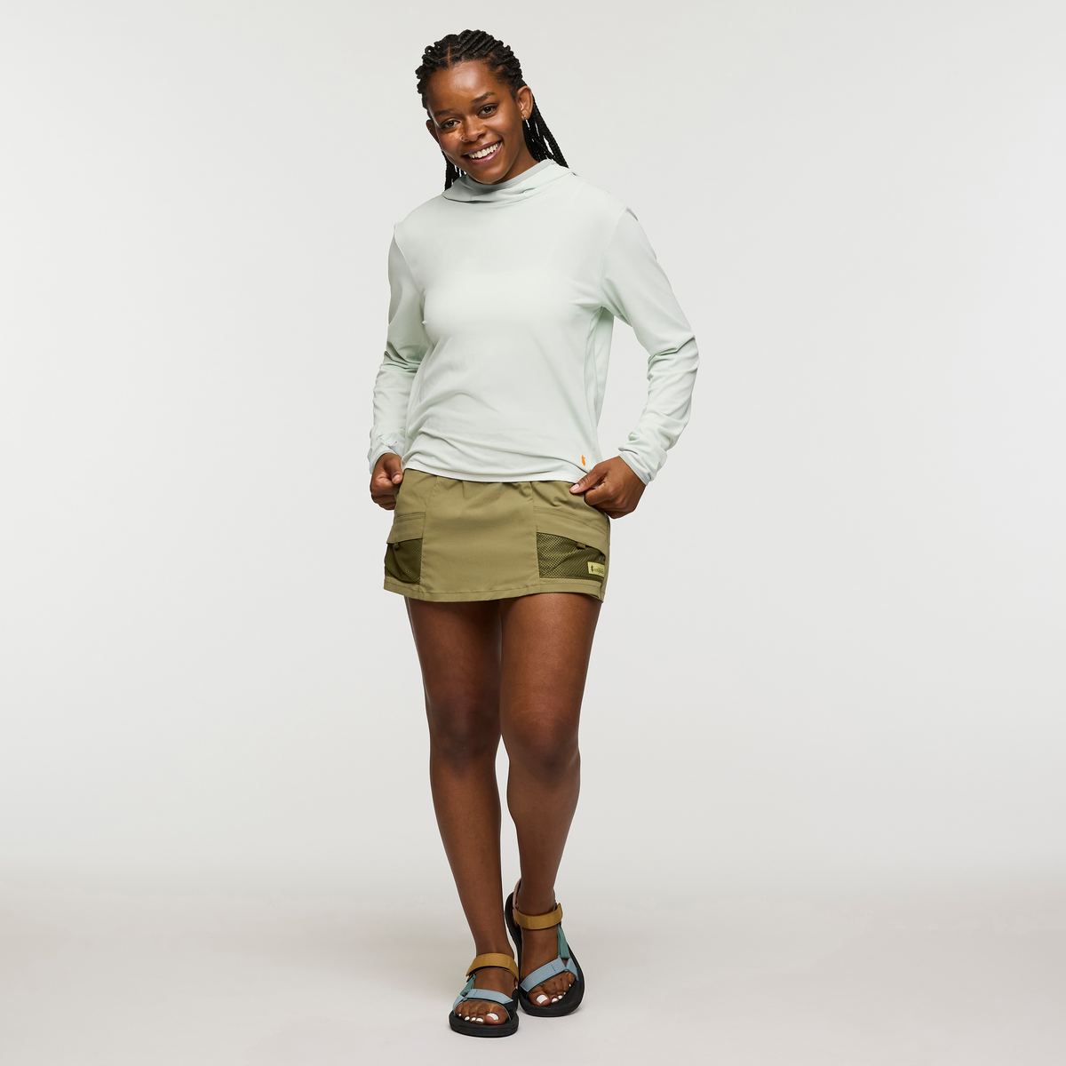 Sombra Sun Hoodie - Women's, Foam, Model Nadine, shoppable