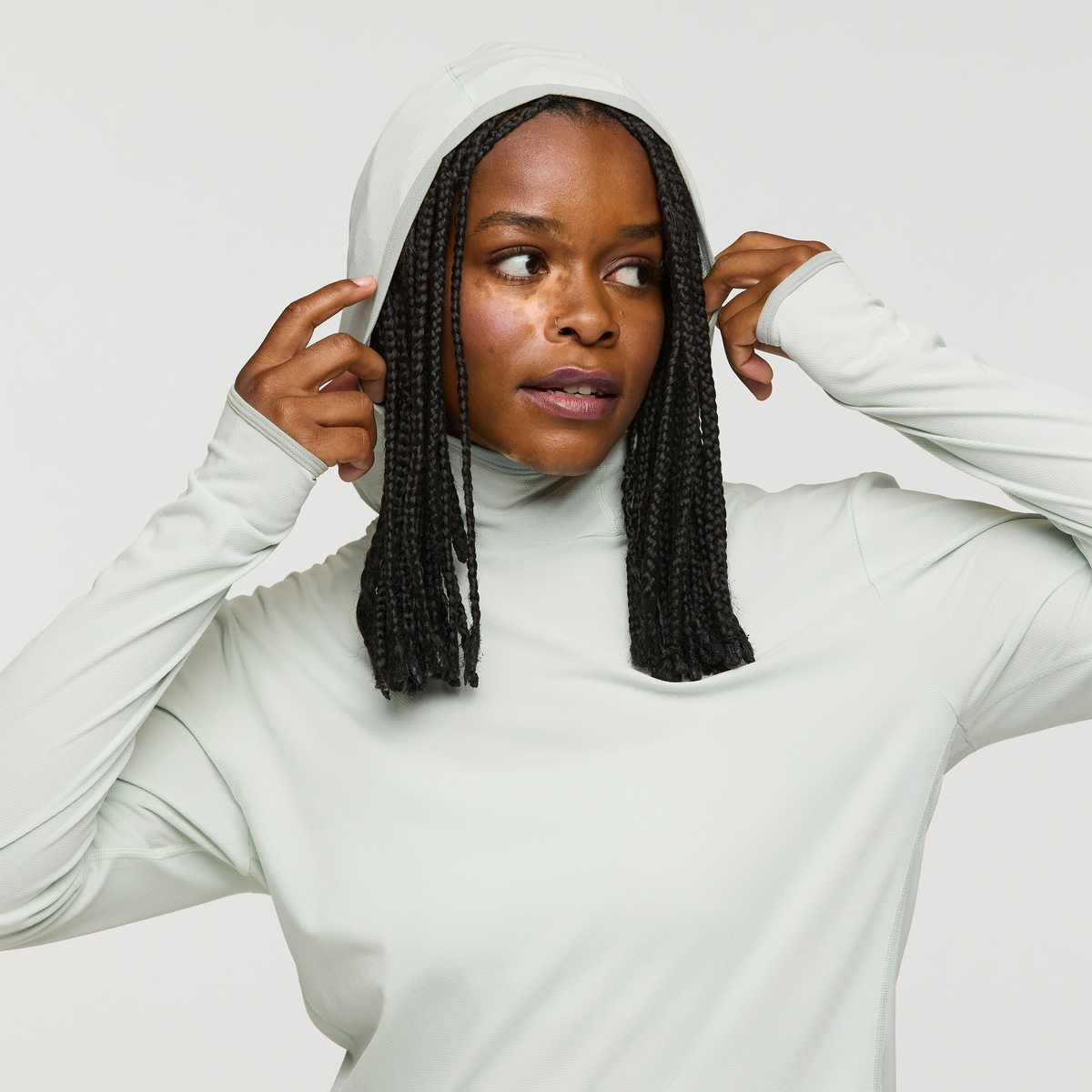 Sombra Sun Hoodie - Women's, Foam, Model Nadine
