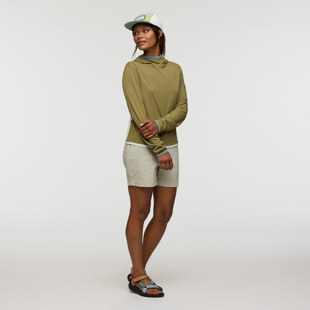 Sombra Sun Hoodie - Women's, Moss, Model Nadine, shoppable