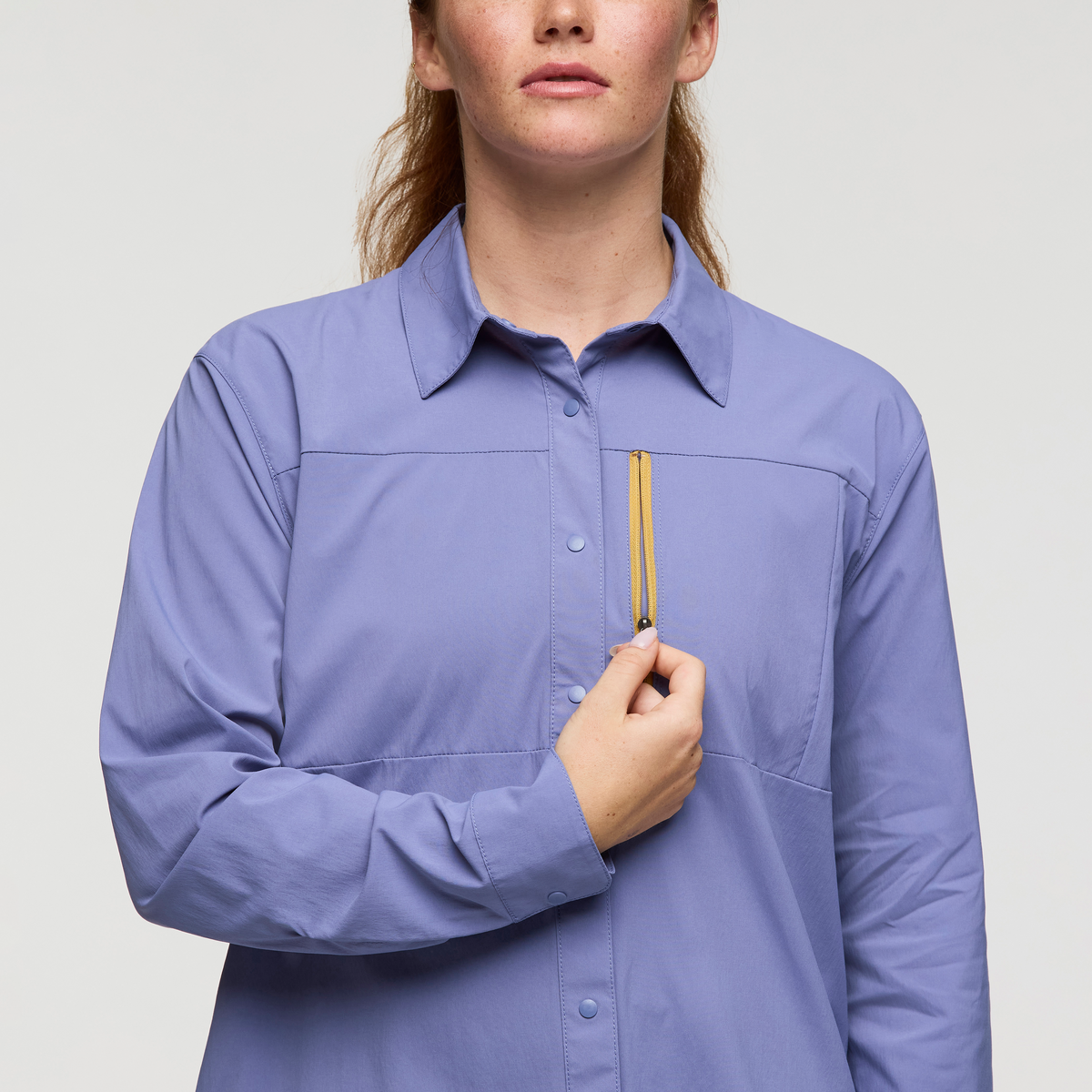 Sumaco Long-Sleeve Shirt - Women's, Blue Smoke, Model Caitlyn
