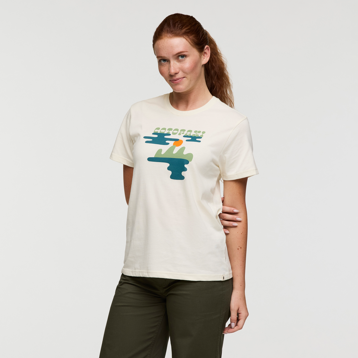 Sunrise Lake T-Shirt - Women's, Bone, Model Caitlyn