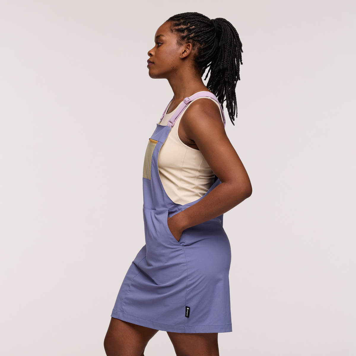 Tolima Overall Dress - Women's, Blue Smoke, Model Nadine