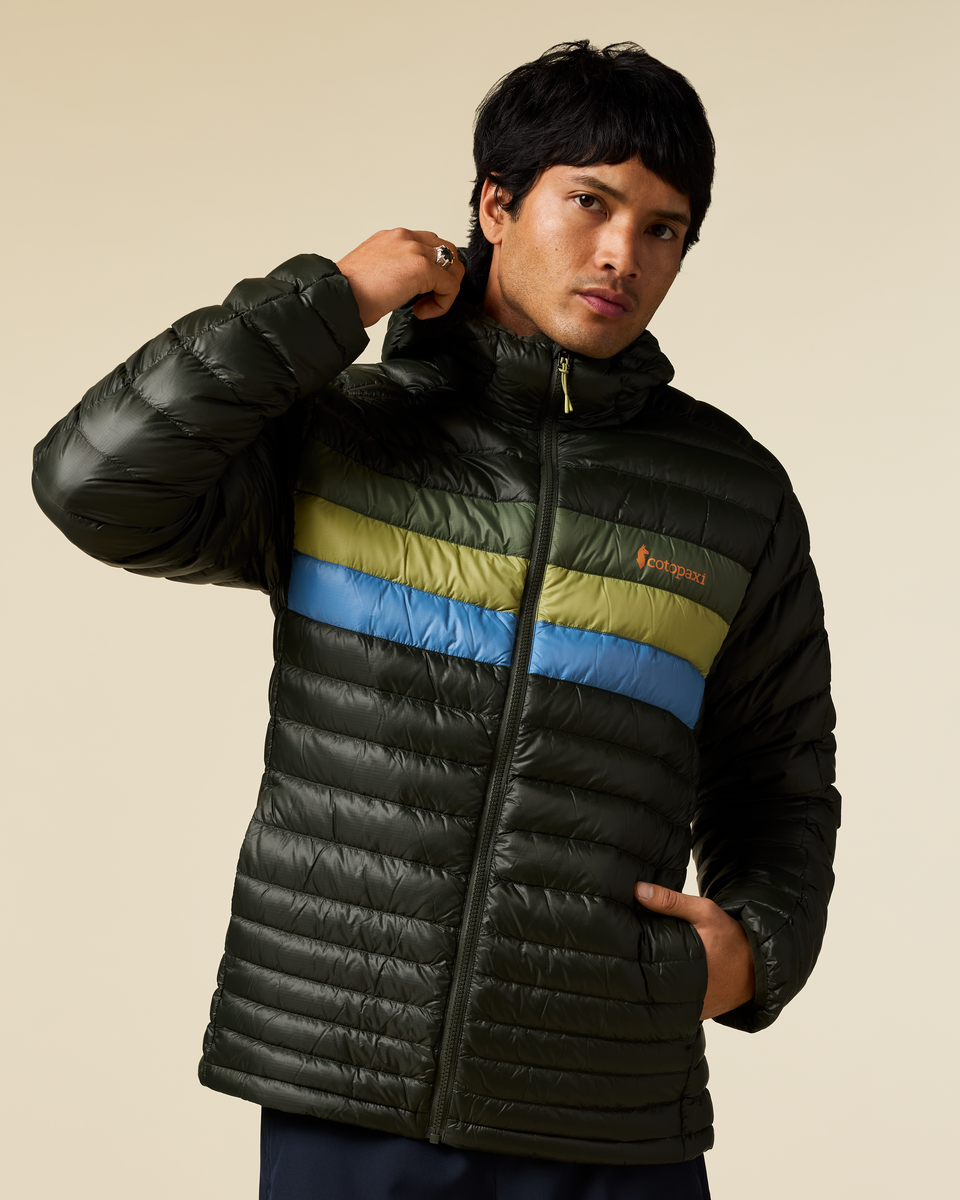 Fuego Down Hooded Jacket - Men's, Woods Stripes, Model Christian