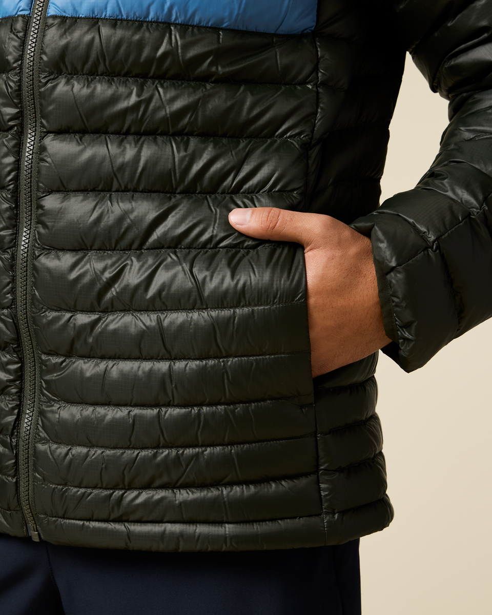 Fuego Down Hooded Jacket - Men's, Woods Stripes, Model Christian