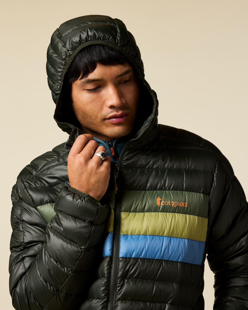 Fuego Down Hooded Jacket - Men's, Woods Stripes, Model Christian