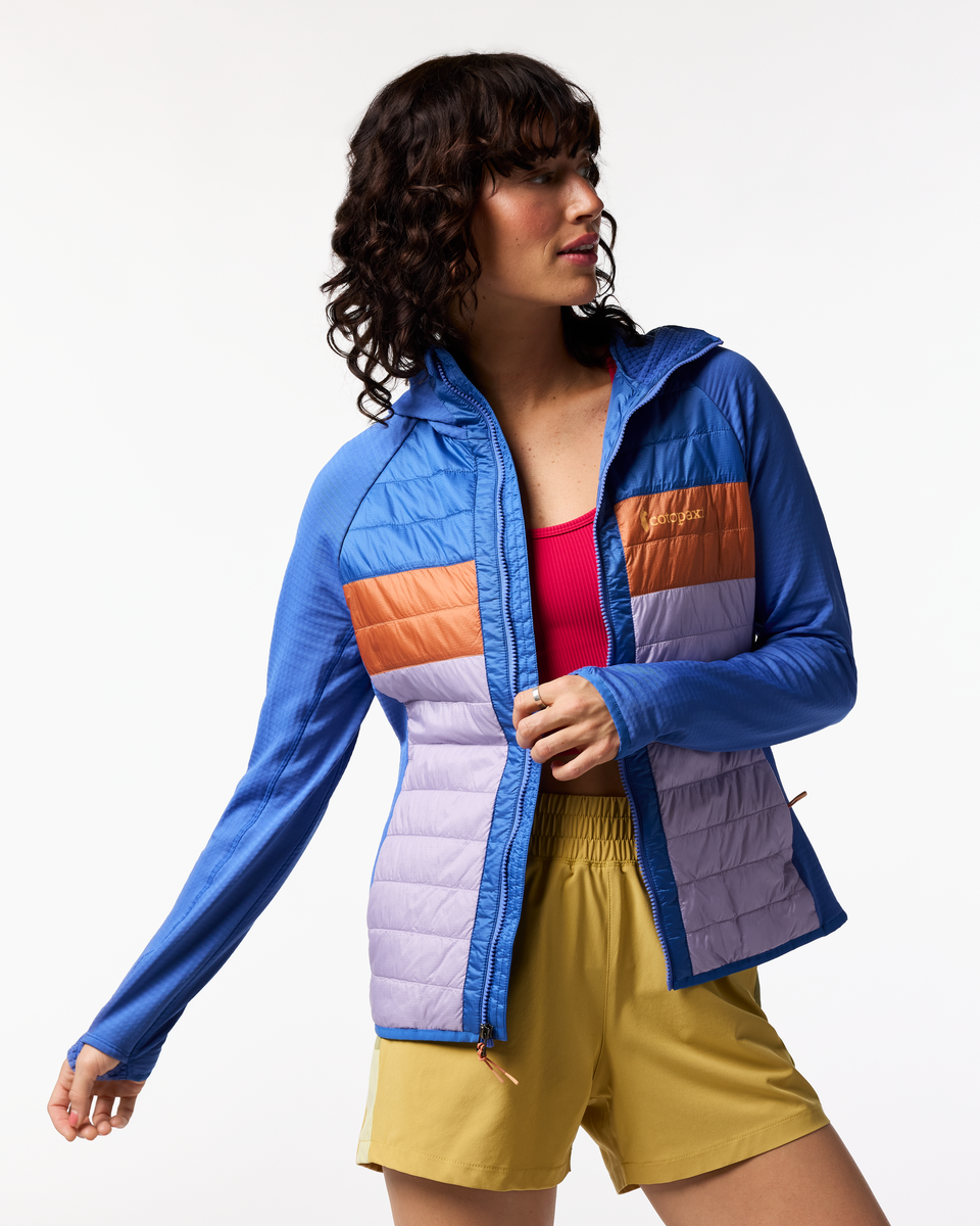 Capa Hybrid Insulated Hooded Jacket - Women's, Azure/Moonbeam, Model Lola