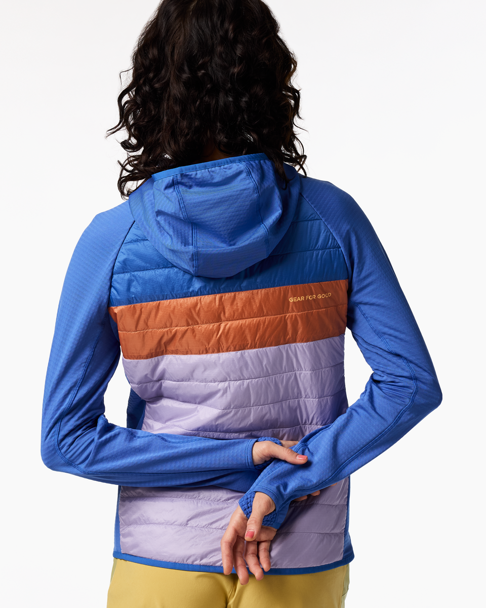 Capa Hybrid Insulated Hooded Jacket - Women's, Azure/Moonbeam, Model Lola