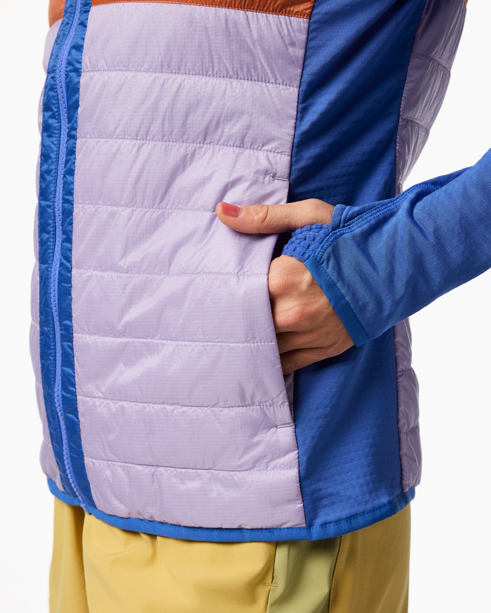 Capa Hybrid Insulated Hooded Jacket - Women's, Azure/Moonbeam, Model Lola