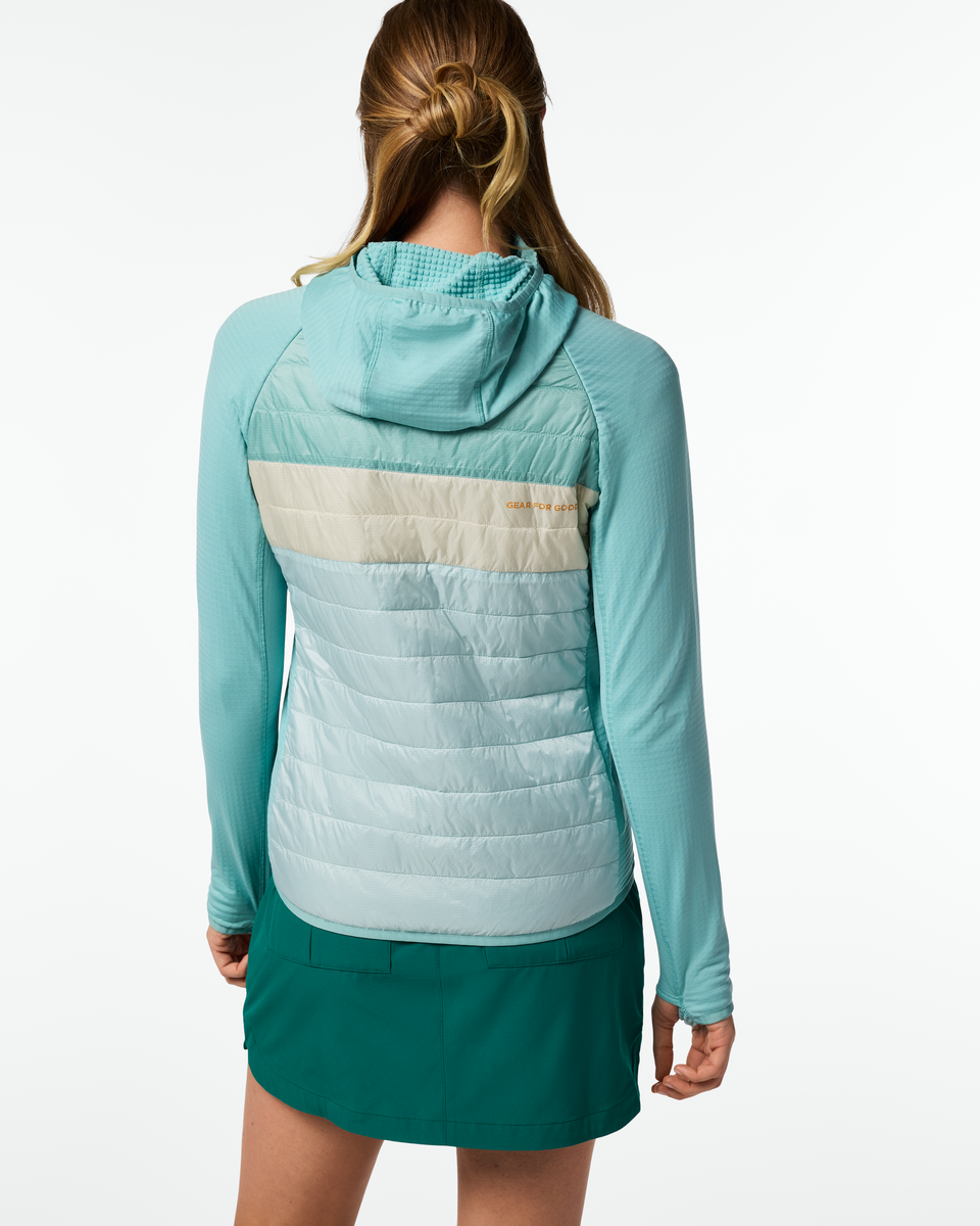Capa Hybrid Insulated Hooded Jacket - Women's, Tide Pool/Surf, Model Ellen