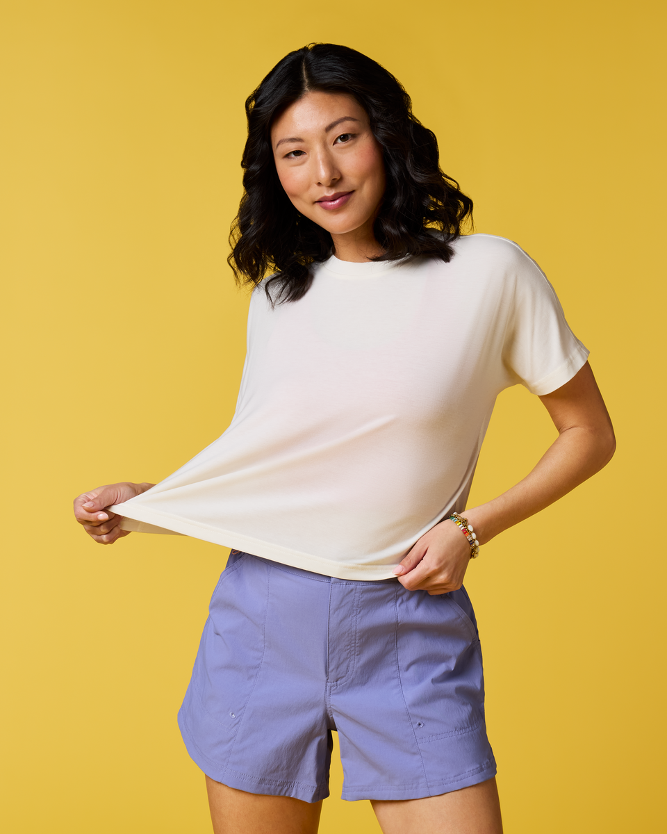 Empaca Boxy T-Shirt - Women's, Bone, Model Tiff
