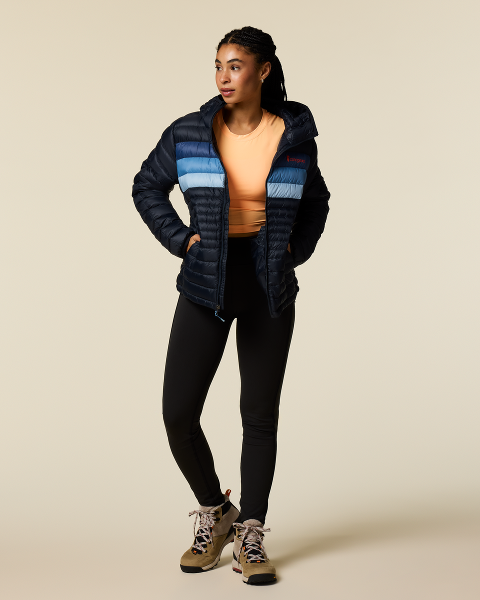 Fuego Down Hooded Jacket - Women's, Carbon Stripes, Model Kalu