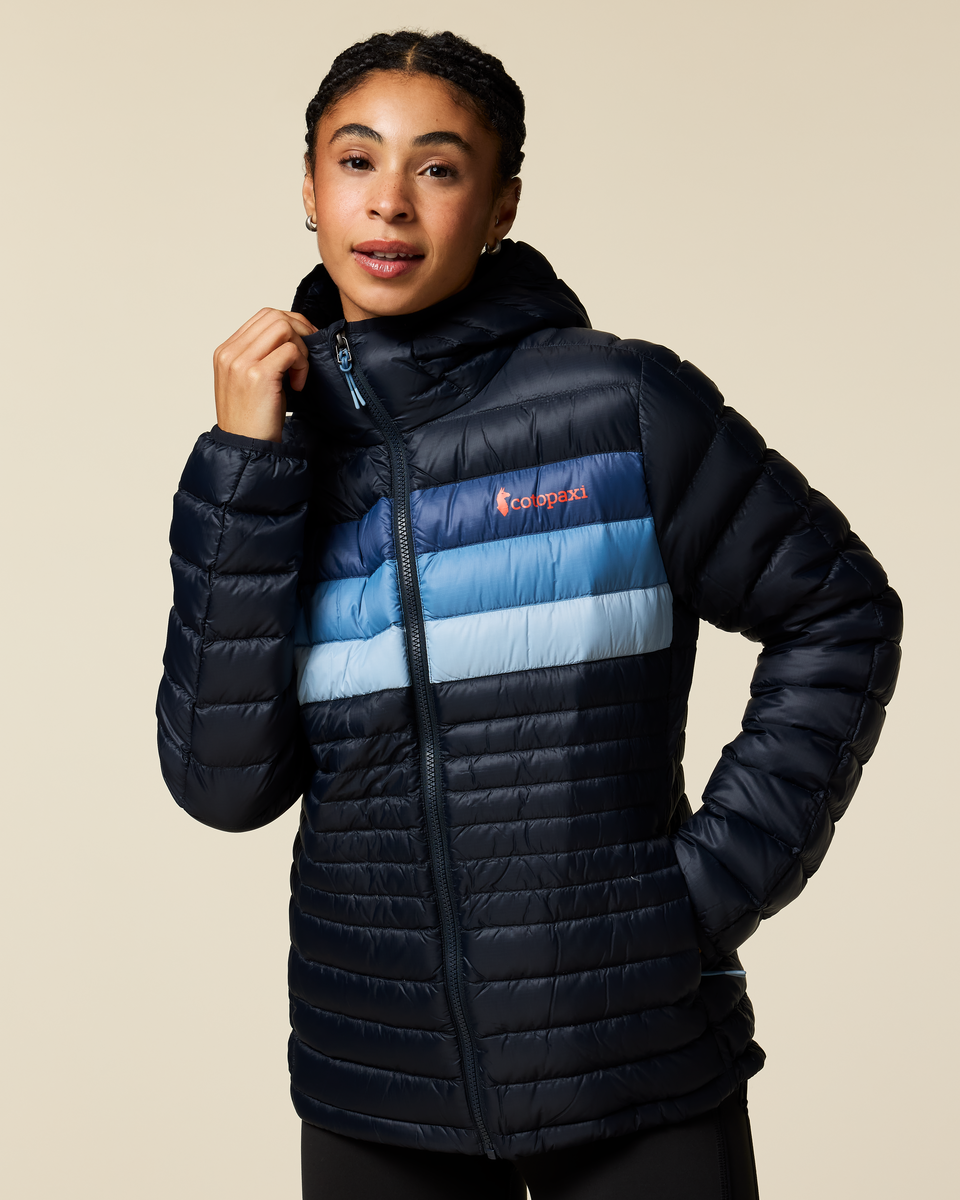 Fuego Down Hooded Jacket - Women's, Carbon Stripes, Model Kalu