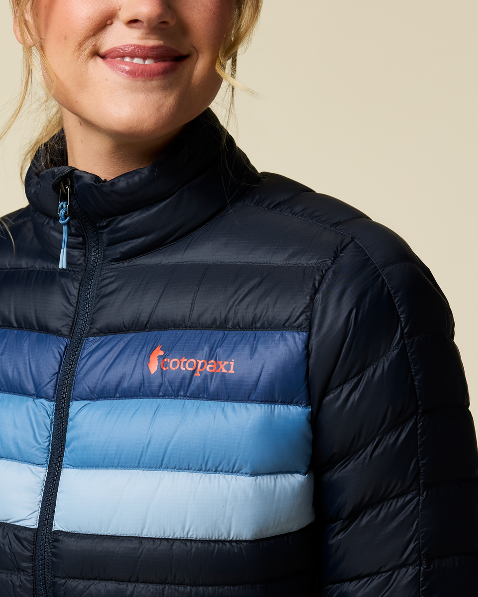 Fuego Down Jacket - Women's, Carbon Stripes, Model Ellen