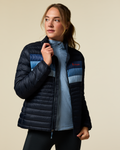 Fuego Down Jacket - Women's, Carbon Stripes, Model Ellen