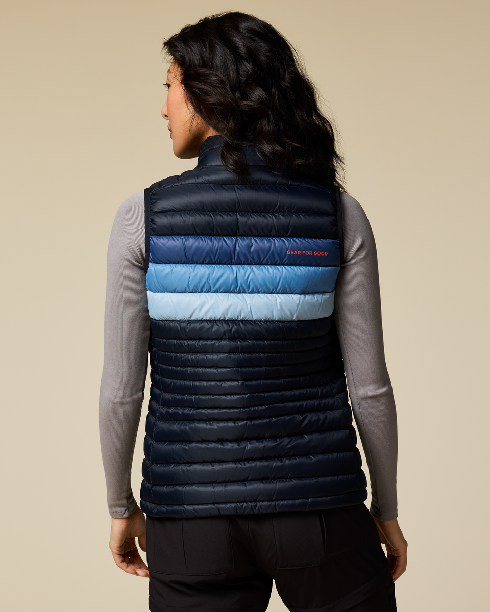 Fuego Down Vest - Women's, Carbon Stripes, Model Tiff