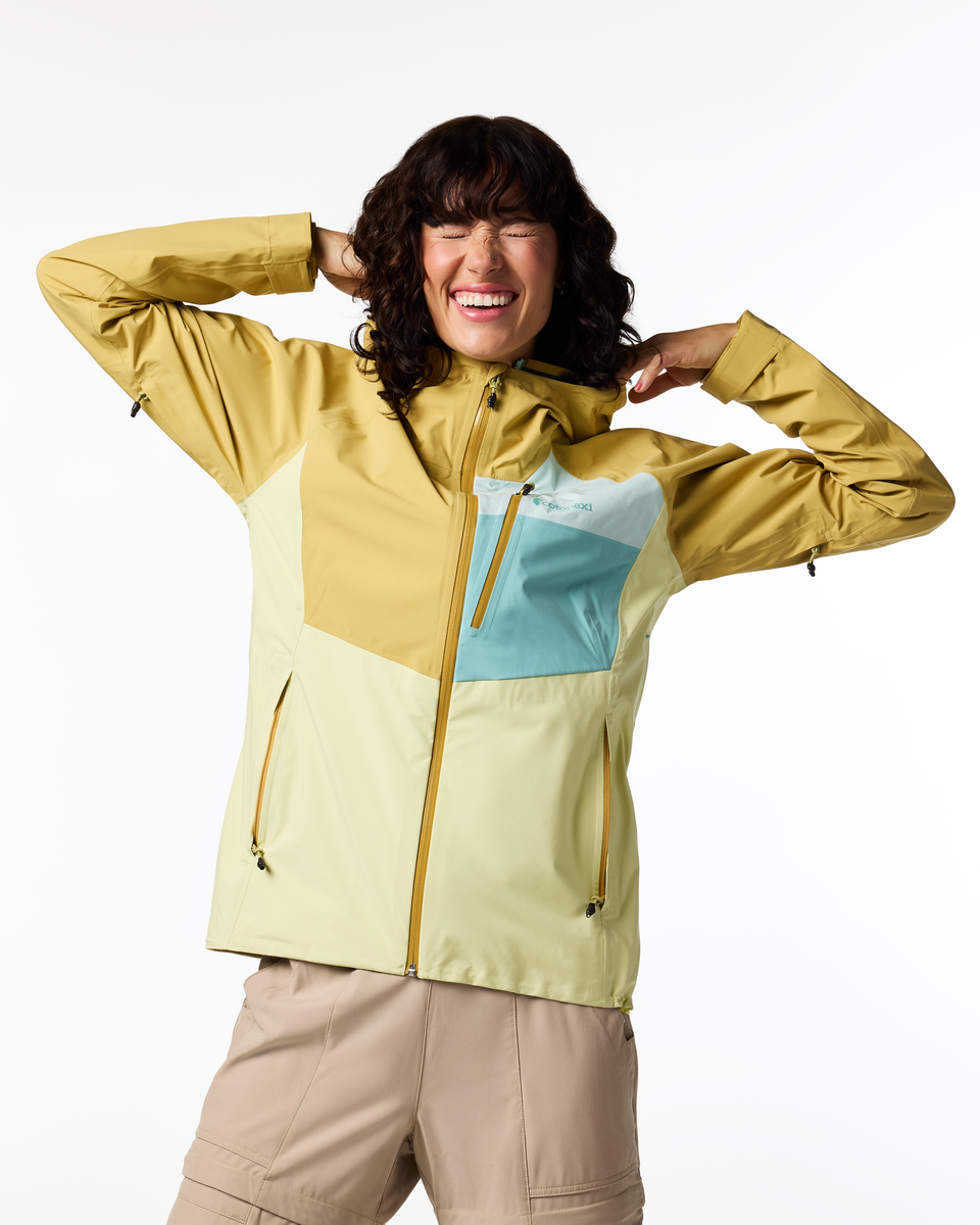 Impermeo 3L Hooded Shell Jacket - Women's, Husk/Honeydew, Model Lola