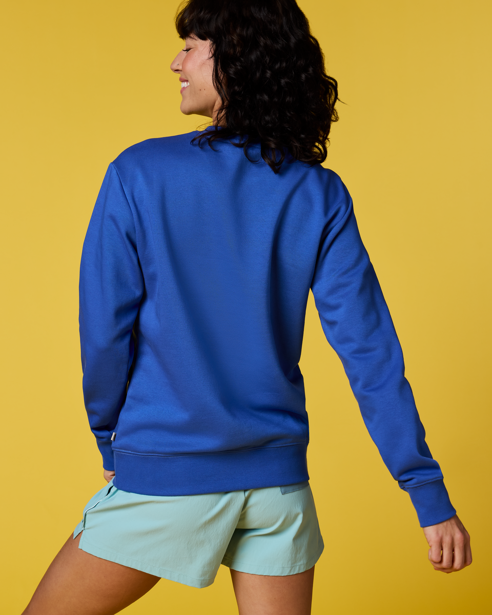 Lava Llama Crew Sweatshirt - Women's, Azure, Model Lola