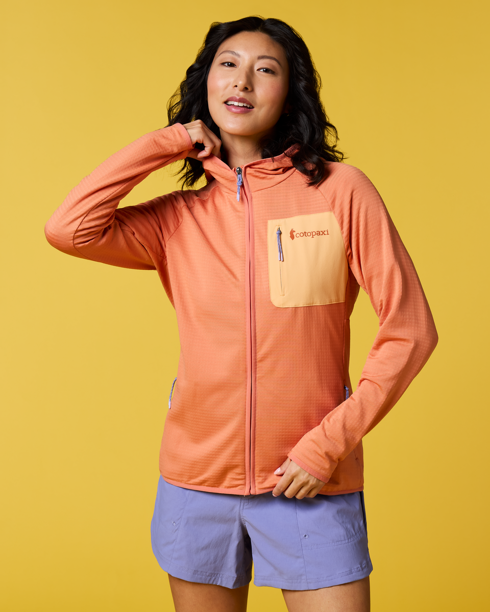 Otero Fleece Full-Zip Hooded Jacket - Women's, Grapefruit, Model Tiff