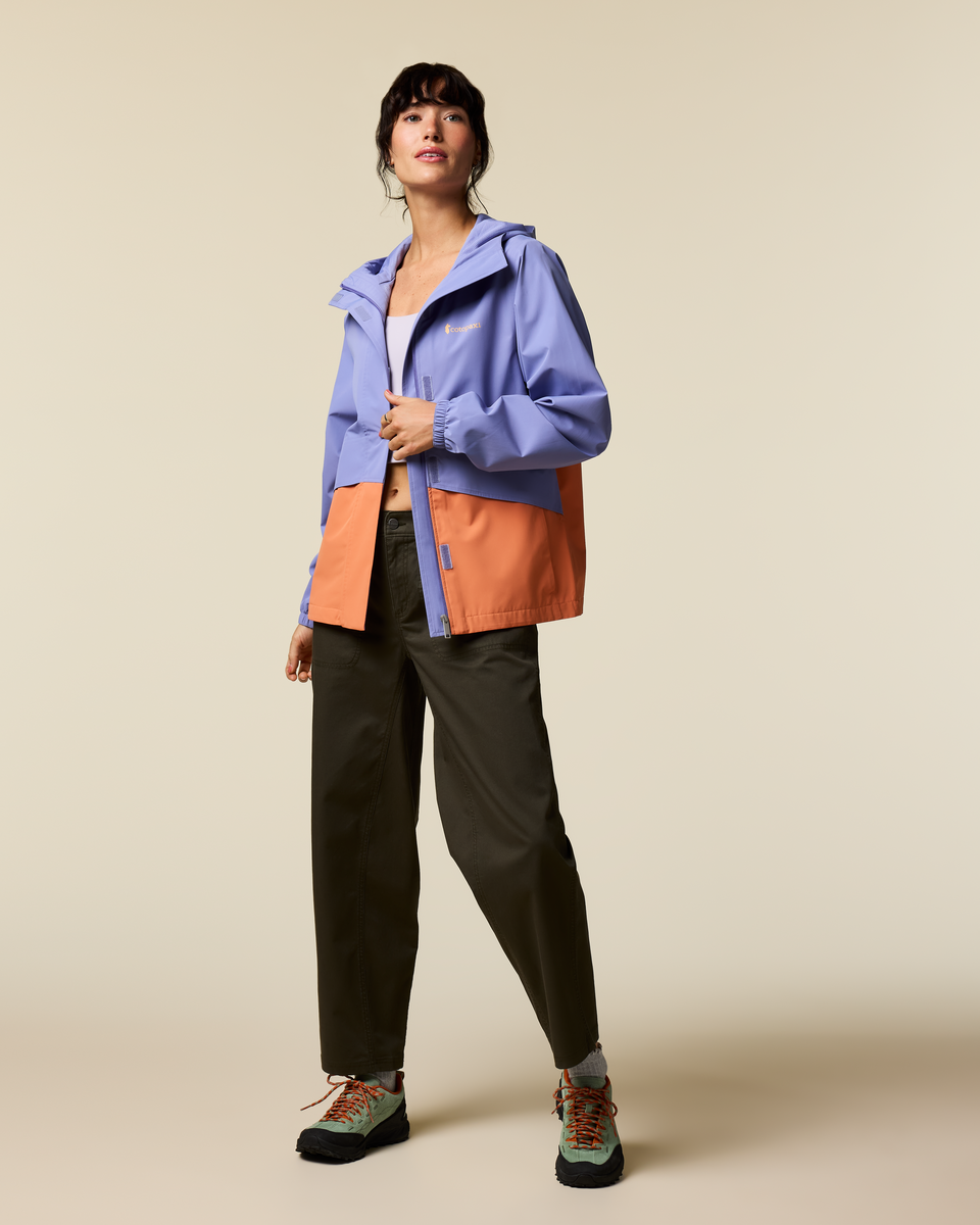 Rayu Rain Jacket - Women's, Aster/Grapefruit, Model Lola
