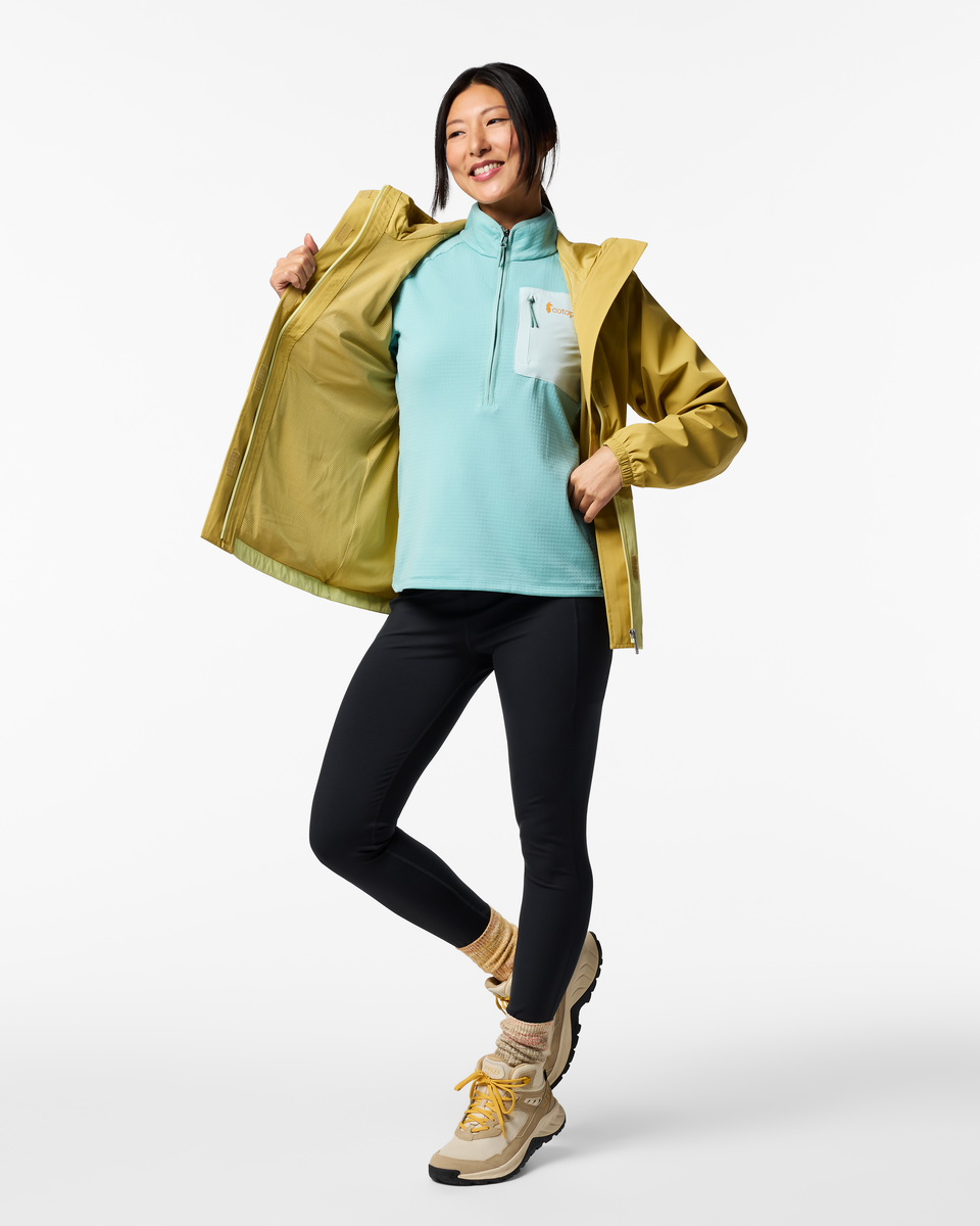Rayu Rain Jacket - Women's, Husk/Honeydew, Model Tiff
