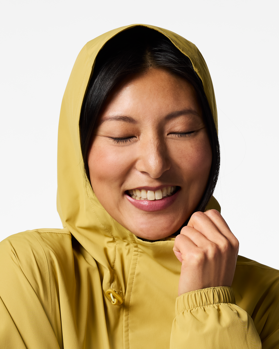 Rayu Rain Jacket - Women's, Husk/Honeydew, Model Tiff