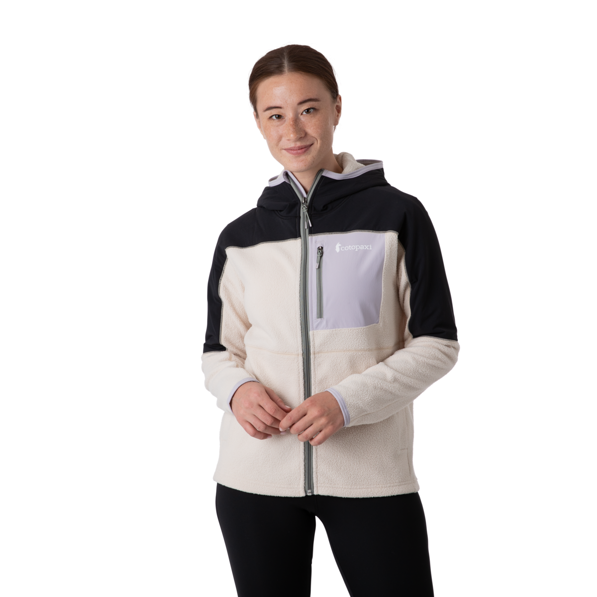 Abrazo Fleece Hooded Full-Zip Jacket - Women's, Black/Cream, Model Aya