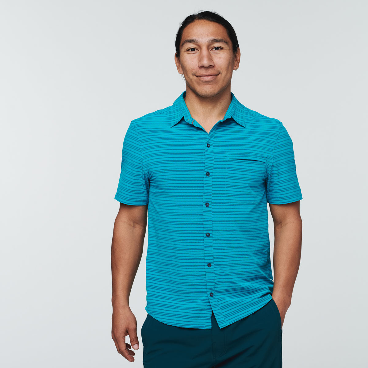 Cambio Button Up - Printed - Men's, Mineral Blue Stripe